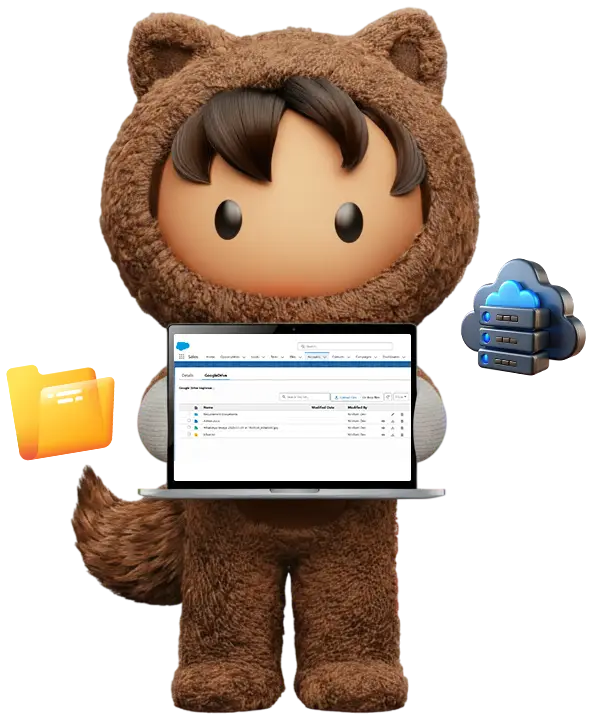 Winfomi Salesforce Smart File Management app flow with cloud storage integration